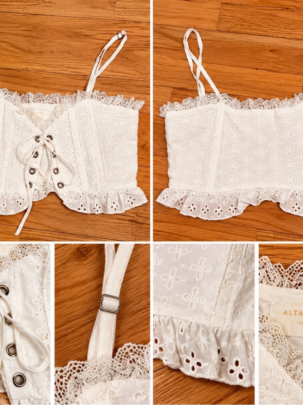 Altar'd State White Eyelet Lace-Up Cropped Cami